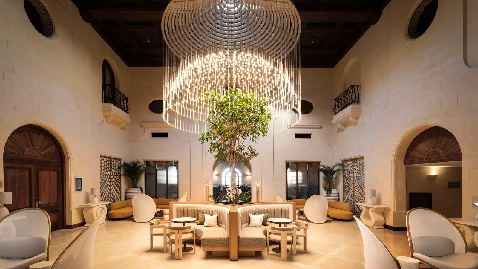 The hotel lobby